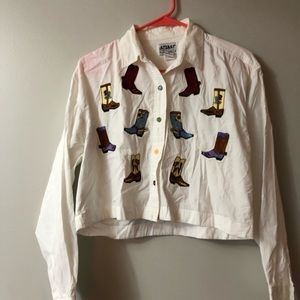 Vintage At Last cropped Western cowboy boot shirt